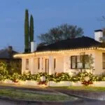 garland wreath and bows christmas lighting display