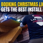 early christmas light installation on home roofline