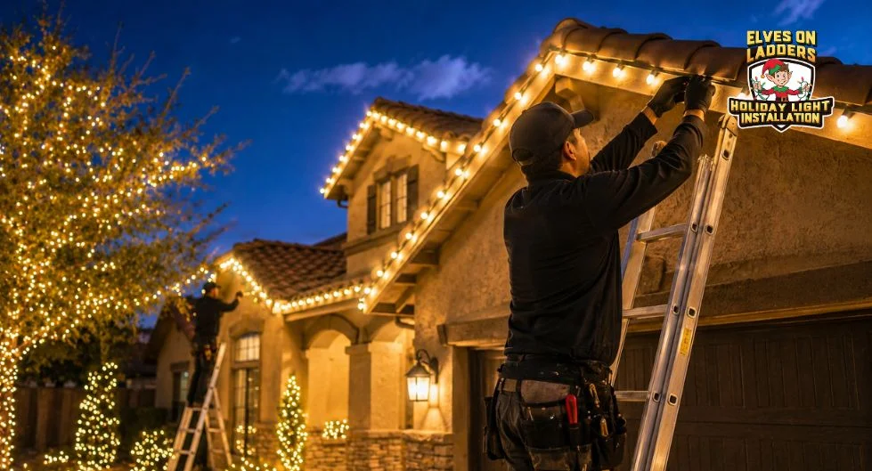 professional christmas light installation on roofline