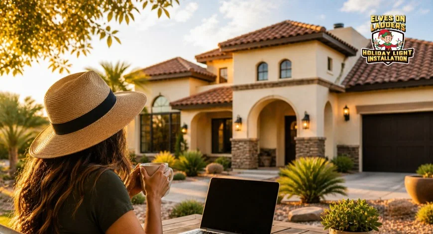 home planning christmas lights during summer season